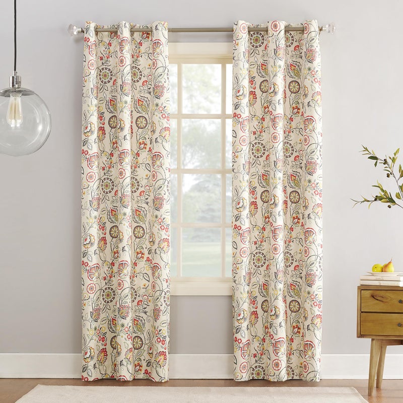 Sun Zero Jorah Botanical Print Thermal Insulated Energy Efficient Grommet Curtain Panel, 40" x 63", Linen - Image 1